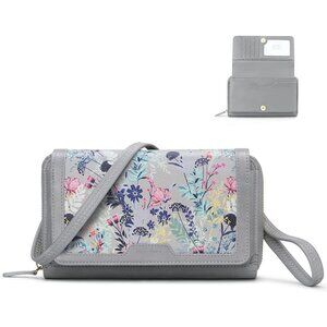 Women’s 19-grey With Grey Flora Leather Imported Zipper Purses Crossbody Bag